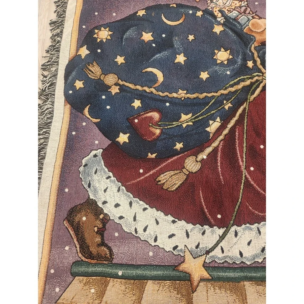 VTG. Mary Engelbreit  BELIEVE Christmas Throw BlanketTapestry 46x76 USA Made EUC